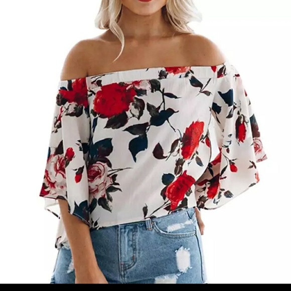 Sexy oversized floral crop top blouse - Picture 3 of 3